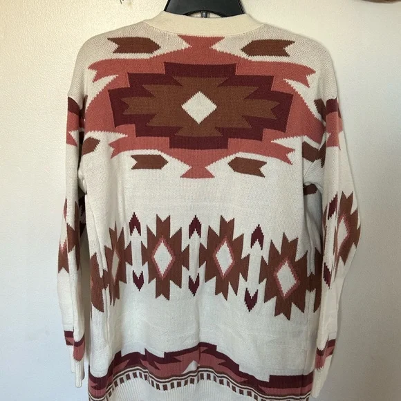 Lucky Brand Women's Geometric Cardigan - Cream and Brown - Picture 2 of 4